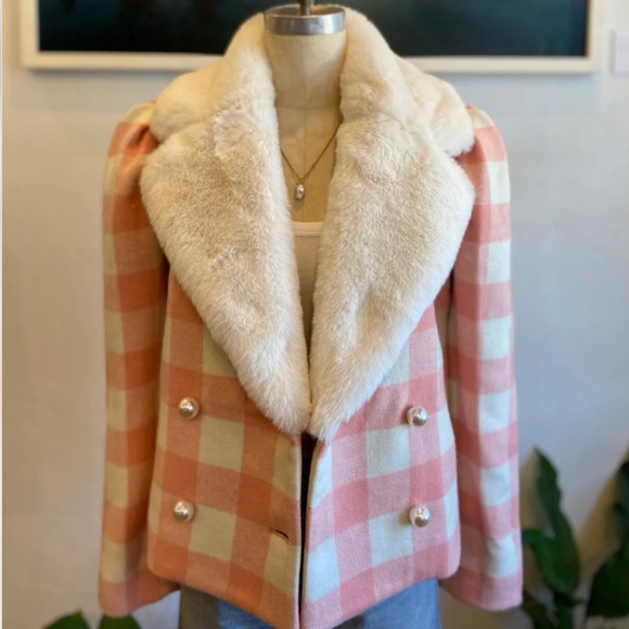 Love Shack Fancy Dumont Double Breasted Tweed Coat - Crisp Peach - Picture 4 of 12